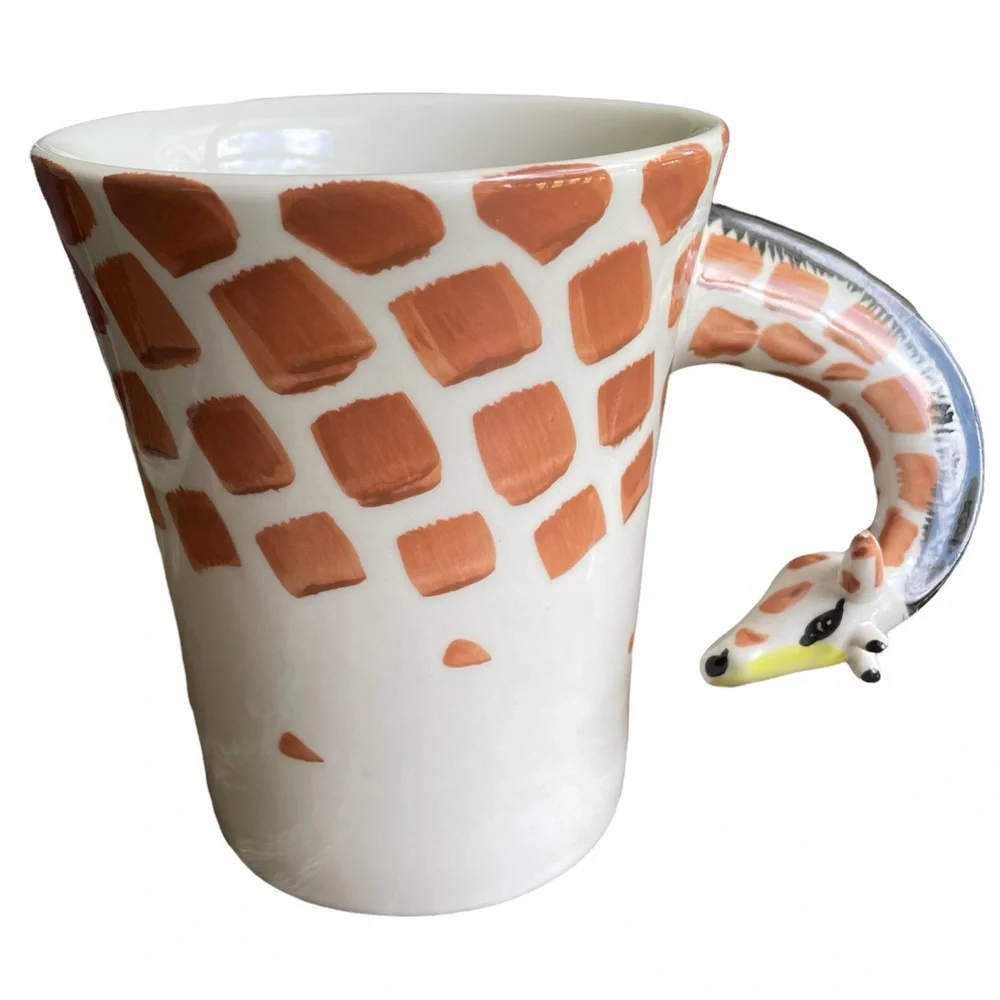 Pier 1 Imports Handpainted Giraffe Coffee Mug Cup Stoneware